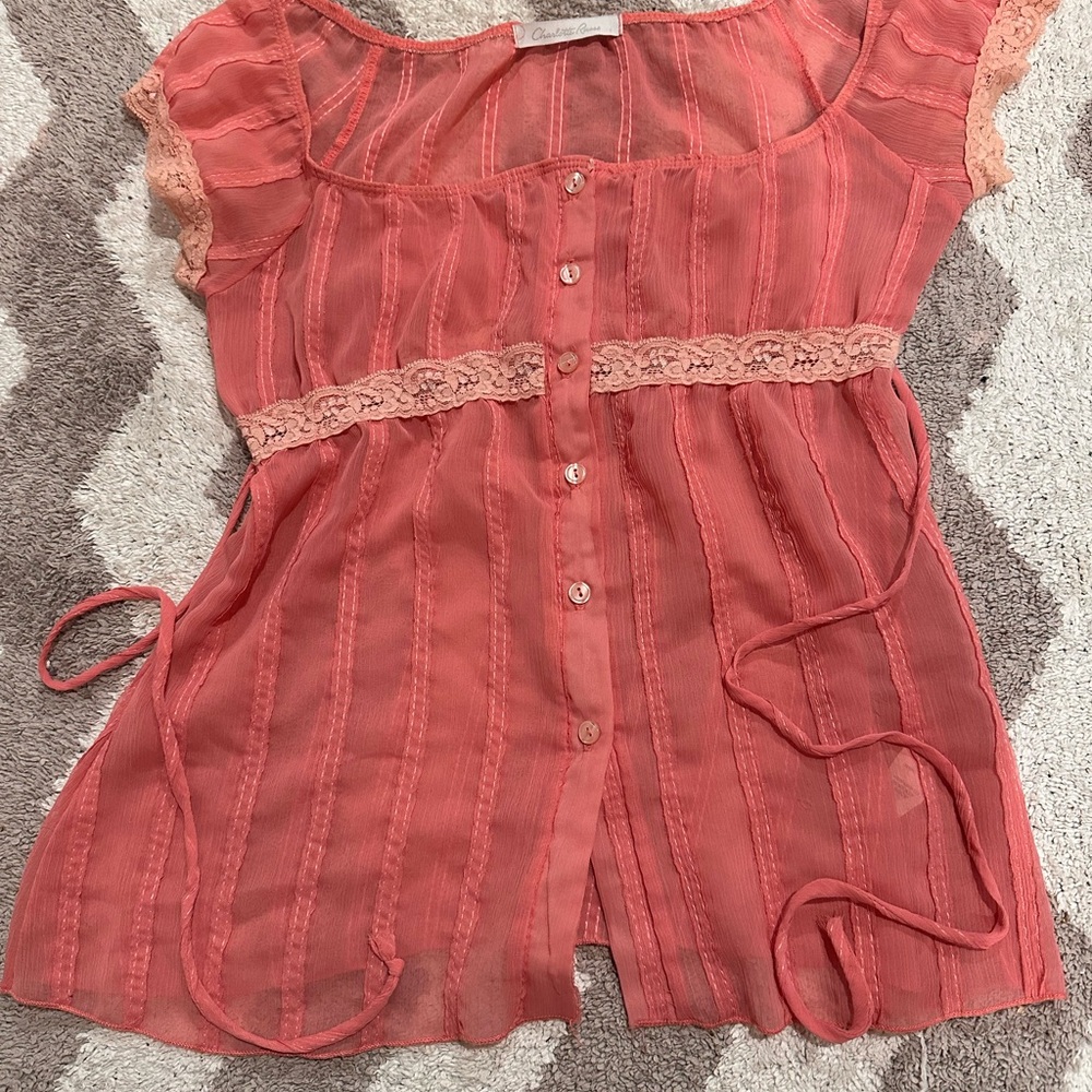 Charlotte Russe Coral Sheer Button-Down Top
